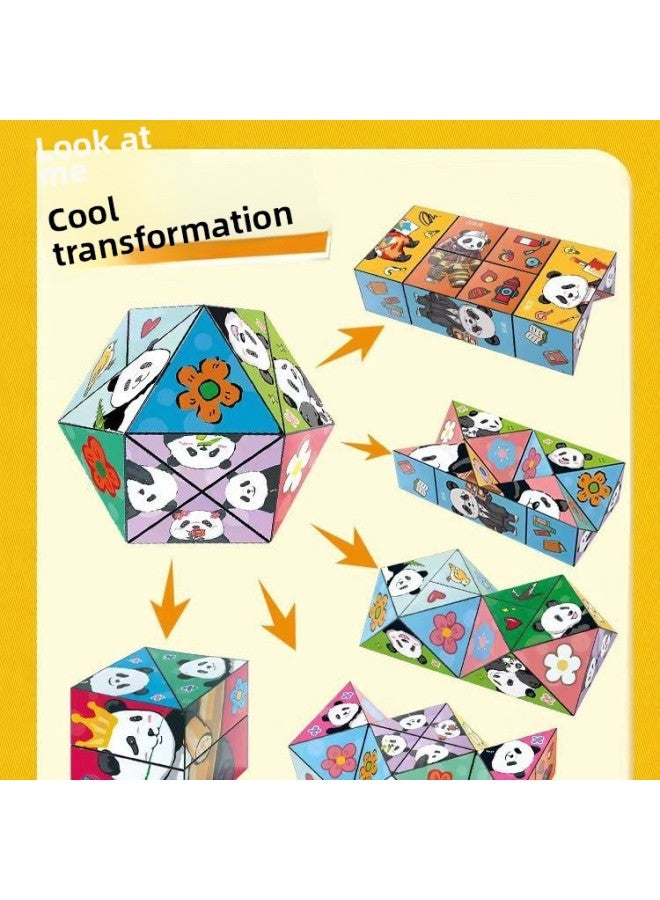 Variety Square PanDa Geometric FolDing Flip 3D Transformation BuilDing Blocks ChilDren's Three-Dimensional Small Toys-Color:Variety Of Rubik's Cube Panda Style [abstract + Space + Texture + Cylinder] 4 Pack - Second Level