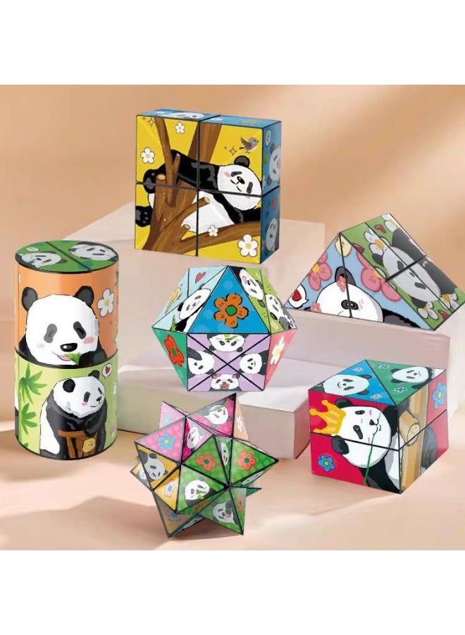 Variety Square PanDa Geometric FolDing Flip 3D Transformation BuilDing Blocks ChilDren's Three-Dimensional Small Toys-Color:Variety Of Rubik's Cube Panda Style [abstract + Space + Texture + Cylinder] 4 Pack - Second Level