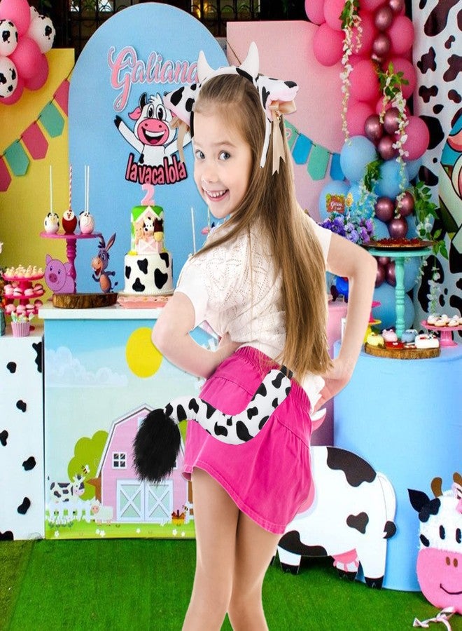 Phogary إكسسوارات زي البقرة من PHOGARY، طاقية آذان وقرون مع ذيل لتجسيد الحيوانات والهالوين - Image 4