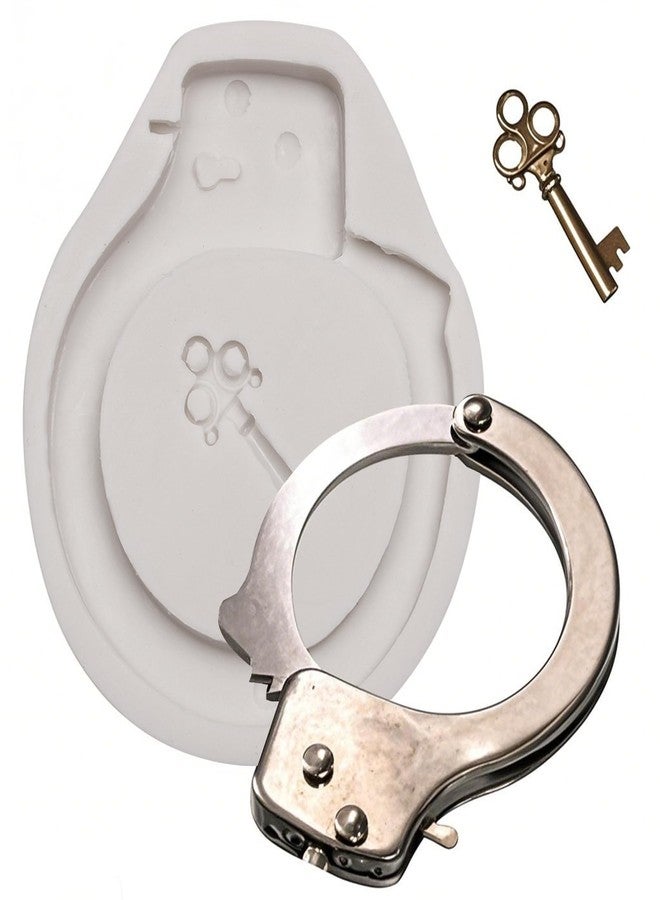 Caregene Key Handcuffs Silicone Mold for Candy Chocolate Crafts, Policeman set chocolate molds 4.13 x 3.35 inches - Image 1