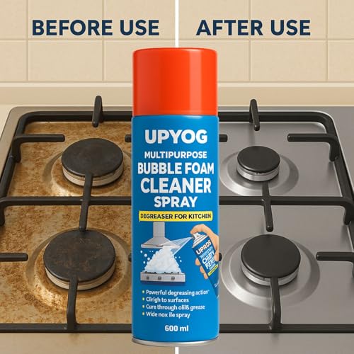 Upyog 600ml Multipurpose Bubble Foam Cleaner Spray – Degreaser for Kitchen, Chimney, Stove, Tiles & Exhaust Fan | Oil & Grease Stain Remover | All-Purpose Foam Cleaner for Grime - Image 2