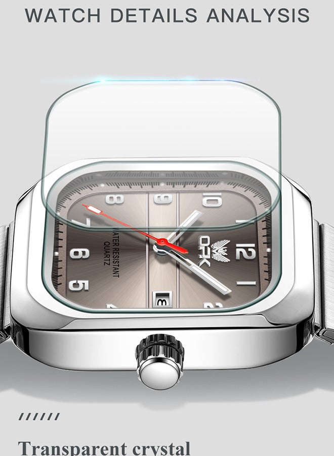 Opk Brand Watch, Stylish Business Exquisite Quartz Watch, Waterproof Single Calendar, Men'S Watch - 6040 Steel Strap, Natural Gray. - Image 3