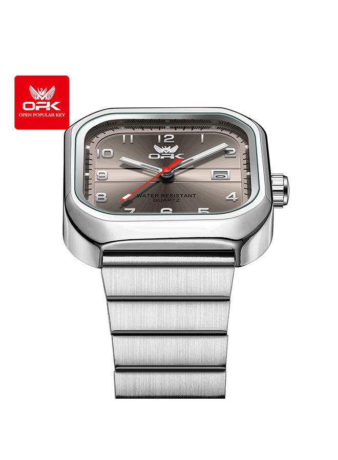 Opk Brand Watch, Stylish Business Exquisite Quartz Watch, Waterproof Single Calendar, Men'S Watch - 6040 Steel Strap, Natural Gray. - Image 1