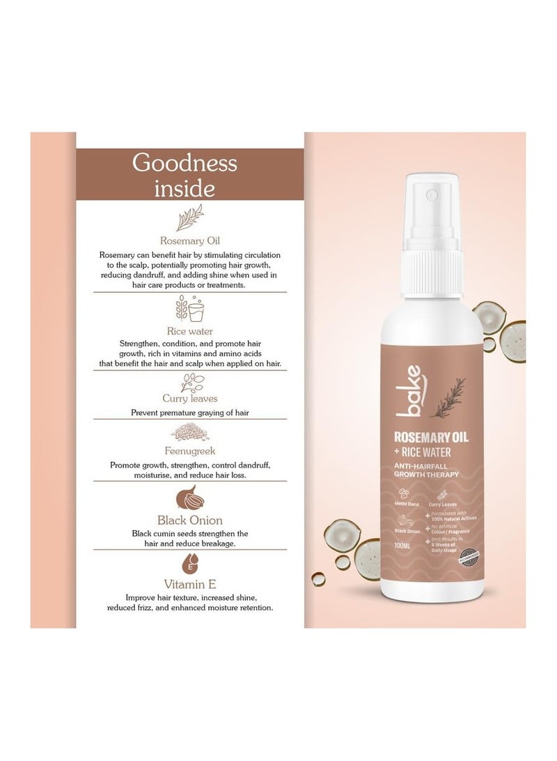 BAKE Rosemary Oil Hair Growth Serum Spray with Rice Water & Methi Dana | For Hair Fall, Hair Regrowth & Keratin Treated | Strengthen Hair Follicles | For Women & Men | 100ml (Rosemary Spray - 100ml) - Image 3