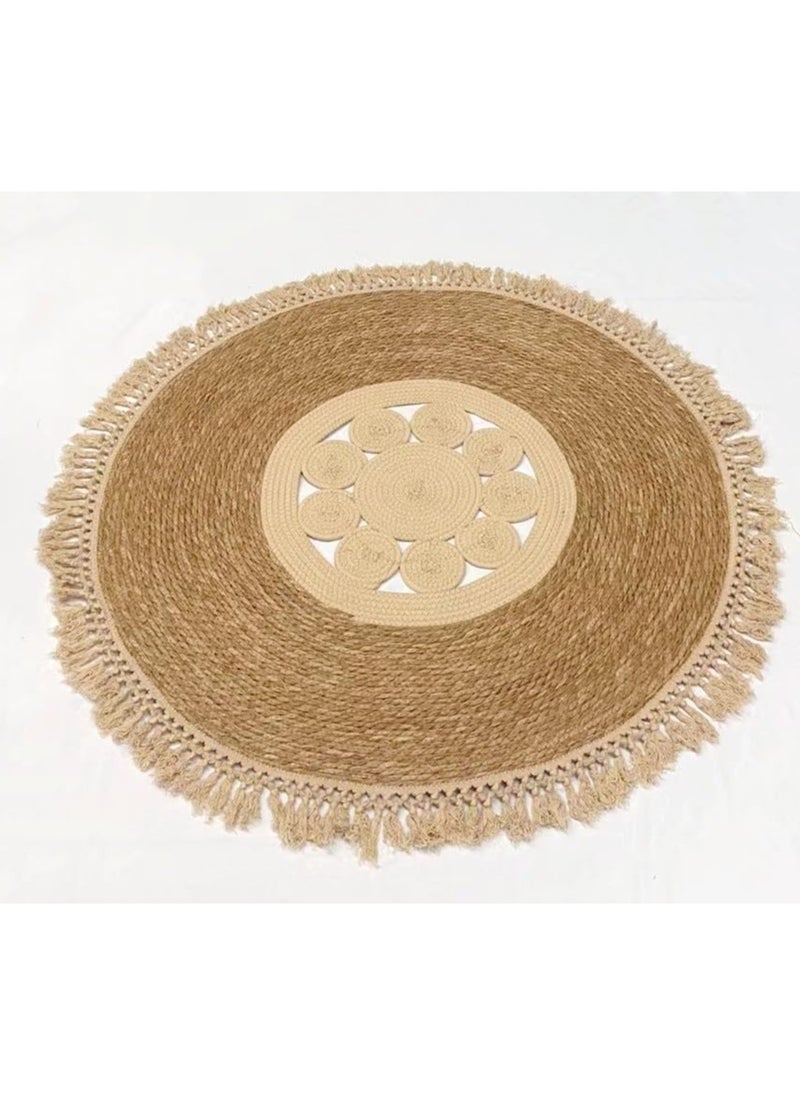 LINGWEI Handwoven Natural Jute Round Rug Eco-Friendly Boho Area Rug with White Border Durable & Stylish Woven Carpet for Living Room, Bedroom, Entryway & Farmhouse Décor  - Image 3