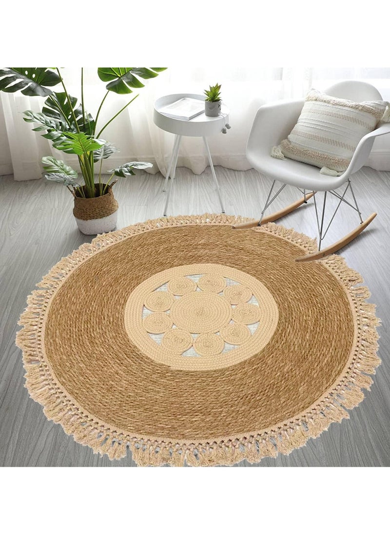 LINGWEI Handwoven Natural Jute Round Rug Eco-Friendly Boho Area Rug with White Border Durable & Stylish Woven Carpet for Living Room, Bedroom, Entryway & Farmhouse Décor  - Image 5