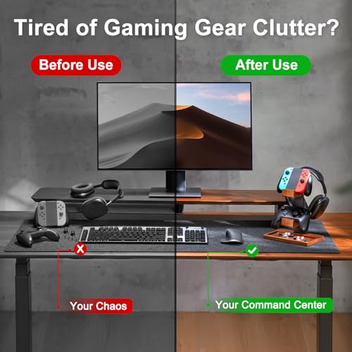 HUMANCOZY Solid Wood Controller Holder and Headphone Stand Gaming Controller Stand for Desk Dual Controller Organizer Rack Fits Xbox PS4 PS5 Gamepad Headset Holder for Son Husband Boyfriend - Image 3