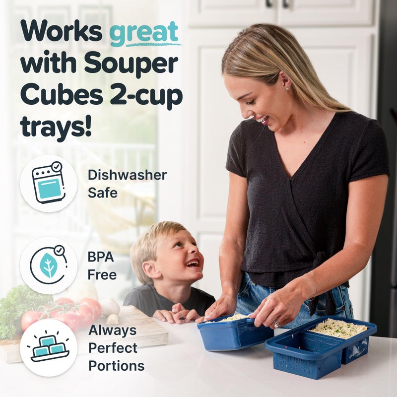 Souper Cubes Stoneware 2.0-5" x 5" Baking Dishes for Oven, Made in USA, Premium Mini Ceramic Baking Dishes with Silicone Covers for Individual Portions, Set of 2 - Blueberry - Image 4