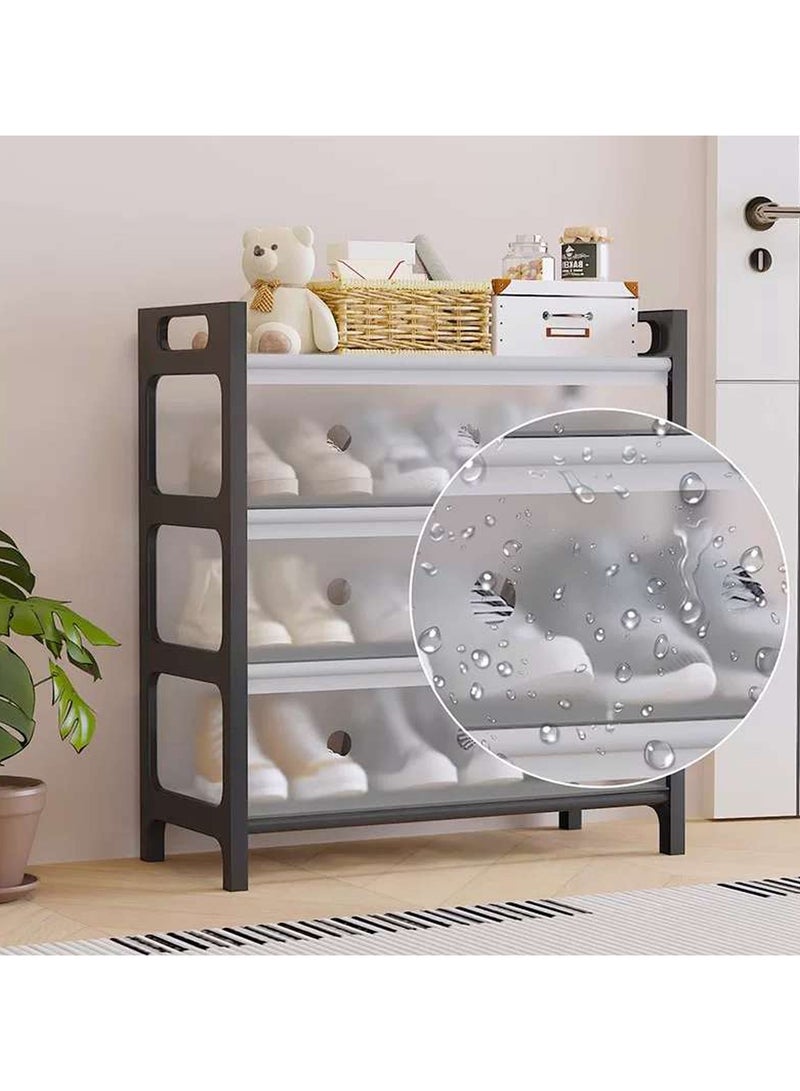 LINGWEI Shoe Rack 4-Tier Shoe Cabinet 12 Pairs Plastic Shoe Rack Storage Rack Easy to Assemble - Image 2