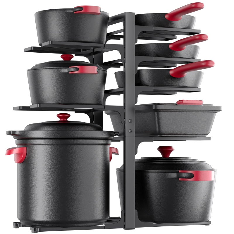 MUDEELA Pots and Pans Organizer under Cabinet 20.8" Height, Heavy Duty Adjustable Pot Pan Organizers inside Cabinet, 8-Tier Kitchen Cabinet Organizers and Storage for Big Stockpots, Heavy Cookware - Image 1