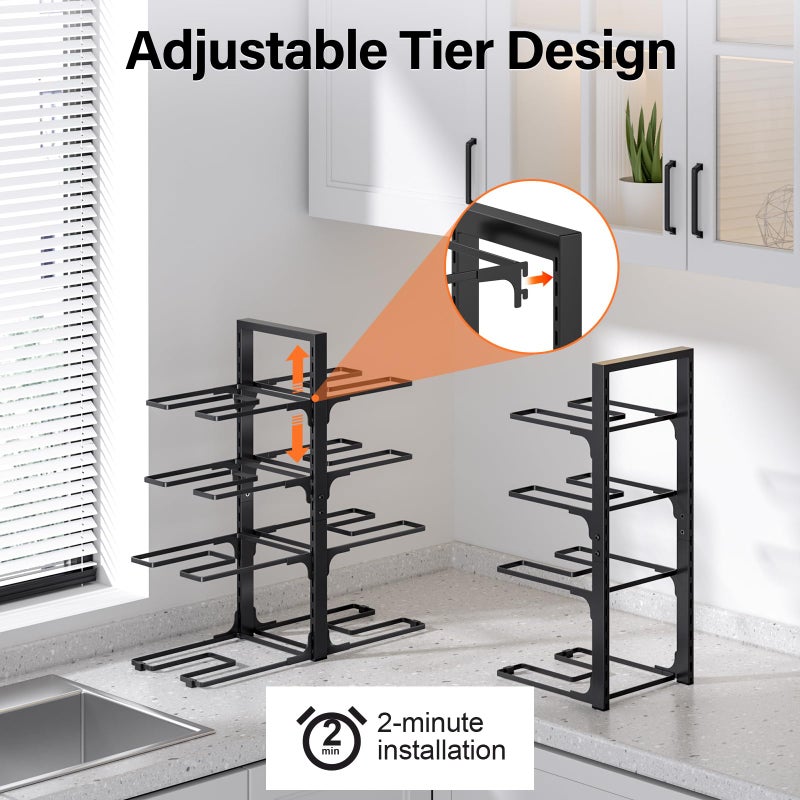 MUDEELA Pots and Pans Organizer under Cabinet 20.8" Height, Heavy Duty Adjustable Pot Pan Organizers inside Cabinet, 8-Tier Kitchen Cabinet Organizers and Storage for Big Stockpots, Heavy Cookware - Image 5