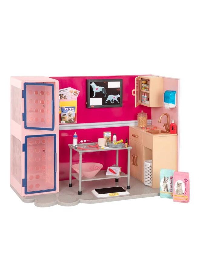Our Generation Vet Clinic Playset – 18-inch Doll Accessories – Plush Pets & Stuffed Animals 

 – Pretend Play – Toys For Kids Ages 3 & Up – Healthy Paws Vet Clinic  - Image 1