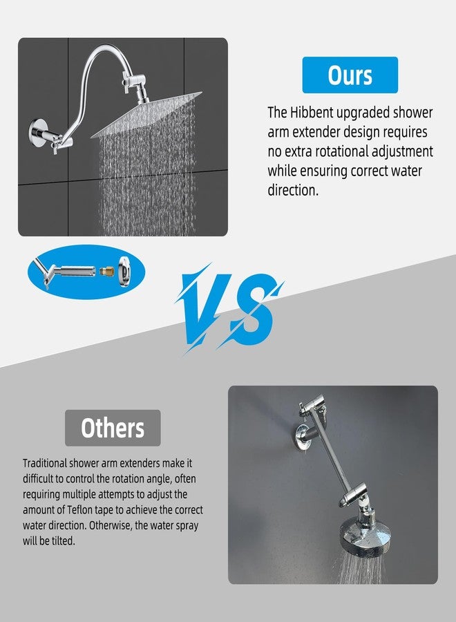Hibbent All Metal Upgraded 18'' Shower Head Extension Arm with Flange, Solid Brass Flexible Height & Angle Adjustable Shower Arm Extender with Lock Joint, Universal Connection, Chrome - Image 2