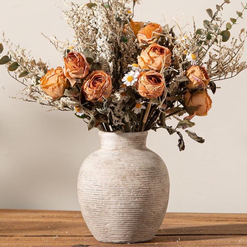 Vanselia Ceramic Flower Vase Home Decor - Small Farmhouse Table Vases Rustic Vintage Living Room Kitchen Bedroom Decorations for House Book Shelf Office Coffee Desk Dining Fireplace (6" Retro) - Image 1