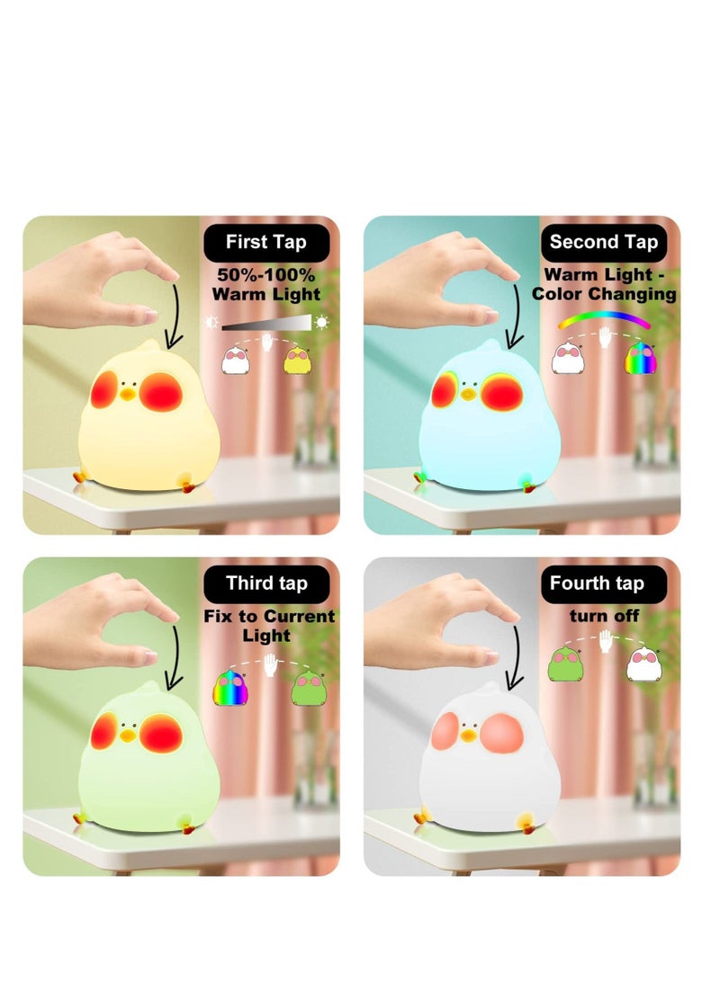 Night Light for Kids, Chick Silicone Light, Soft Kawaii USB Rechargeable Kids Lights Bedroom, Touch 7 Colors Control Baby Gift Boys and Girls - Image 3