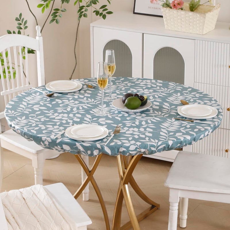 Walrus Round Vinyl Fitted Tablecloth with Flannel Backing Elastic Edge Design Table Cover Waterproof Oil-Proof PVC Table Cloth Stain-Resistant Best for 37"-44" Round - Image 4