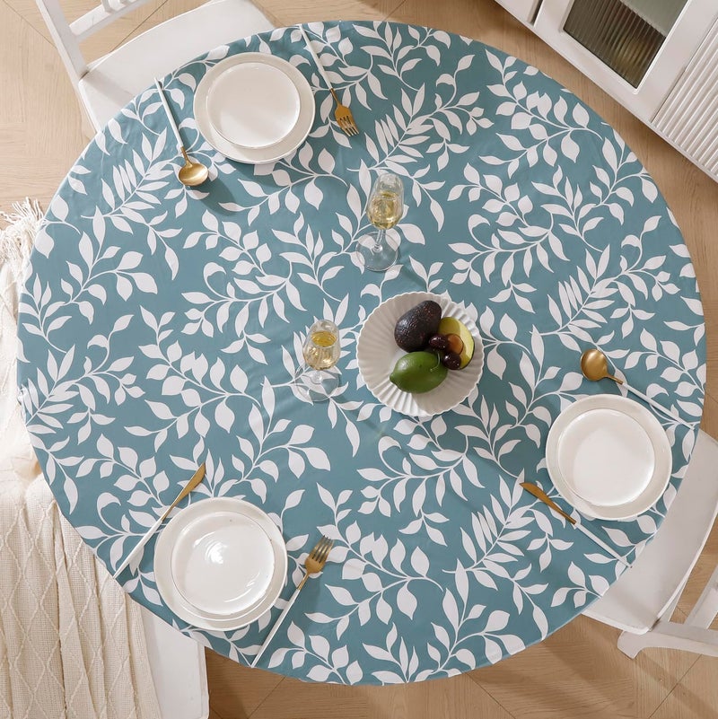 Walrus Round Vinyl Fitted Tablecloth with Flannel Backing Elastic Edge Design Table Cover Waterproof Oil-Proof PVC Table Cloth Stain-Resistant Best for 37"-44" Round - Image 1