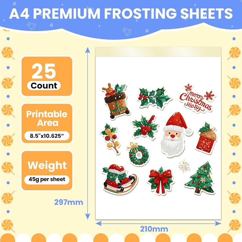 Santrela Edible Paper 25 Count A4 11.7" x 8.3" Sugar Sheets for Edible Printer Edible Image Paper Frosting Sheets Icing Sheets for Edible Paper Printer Sugar Paper Edible Sheets for Cakes - Image 2