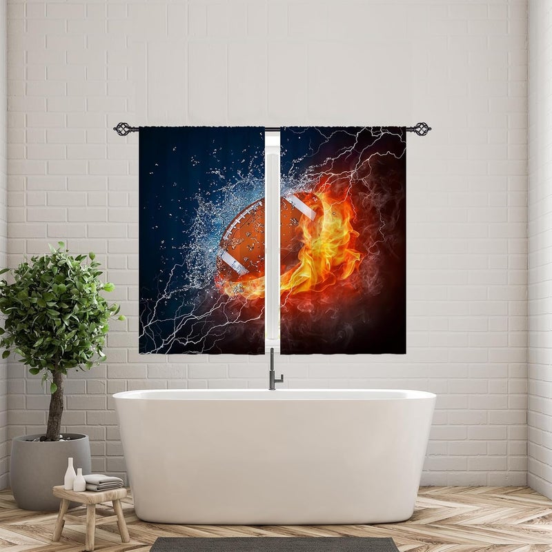 ستائر كرة قدم للأطفال مقاس 42 × 63 بوصة بجيوب قضيب، رياضة، ماء، نار، رجبي، لهب، رعد، برق، نمط مطبوع، ستائر نافذة من القماش للخصوصية، لغرفة نوم الأولاد وغرفة الأطفال وغرفة اللعب، لوحتان. - Image 3