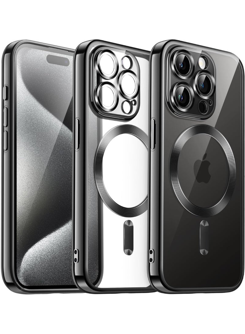 iPhone 14 Pro  Clear Case with MagSafe Wireless Charging Compatible Back Cover with Electroplating Shockproof Frame-BLACK - Image 1