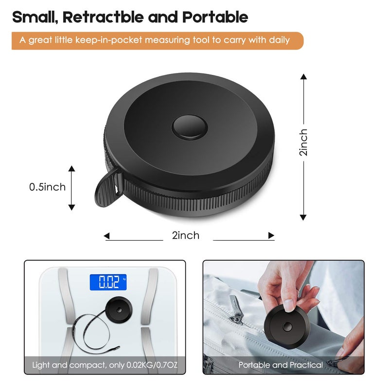 iBayam شريط قياس iBayam 2 عبوة لقياس الجسم والأقمشة للخياطة والحياكة والفينيل والحرف المنزلية، 60 بوصة، وردي ناعم وقابل للسحب، مساطر مزدوجة لقياس الوزن - Image 4