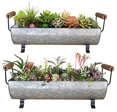 ShabbyDecor وعاء نباتات عصارية معدني مجلفن من شابي ديكور - مجموعة من 2 - Image 2