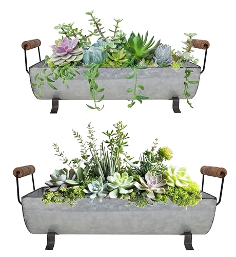 ShabbyDecor وعاء نباتات عصارية معدني مجلفن من شابي ديكور - مجموعة من 2 - Image 1