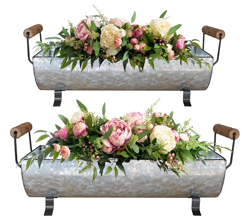 ShabbyDecor وعاء نباتات عصارية معدني مجلفن من شابي ديكور - مجموعة من 2 - Image 3