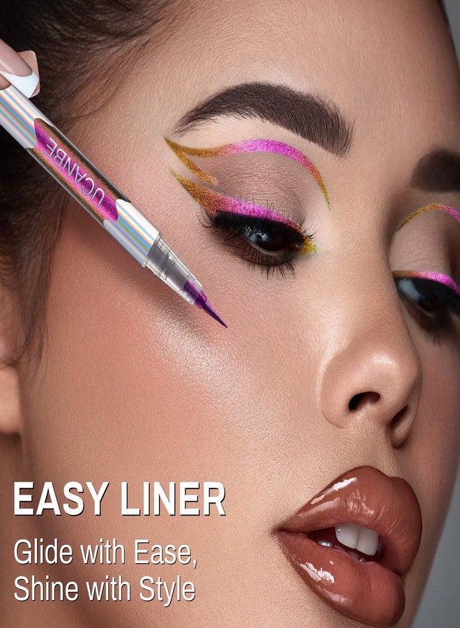 UCANBE Chameleon Liquid Eyeliner - Purple Yellow, Multi-Chrome Metallic Shift, Waterproof Glitter Eyeliner with Soft Fine Tip for Multi-Dimensional Eye Looks - Image 3