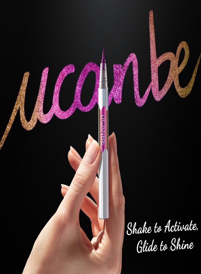 UCANBE Chameleon Liquid Eyeliner - Purple Yellow, Multi-Chrome Metallic Shift, Waterproof Glitter Eyeliner with Soft Fine Tip for Multi-Dimensional Eye Looks - Image 2