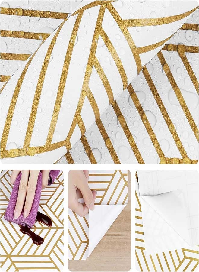 RAWAID Modern Geometric Wallpaper Peel and Stick 17.3”×196.8” White and Gold Wallpaper for Bedroom Walls Srawers Self Adhesive Contact Paper Gold Hexagon Geometric Removable Wallpaper Art Decor Wall Paper - Image 5