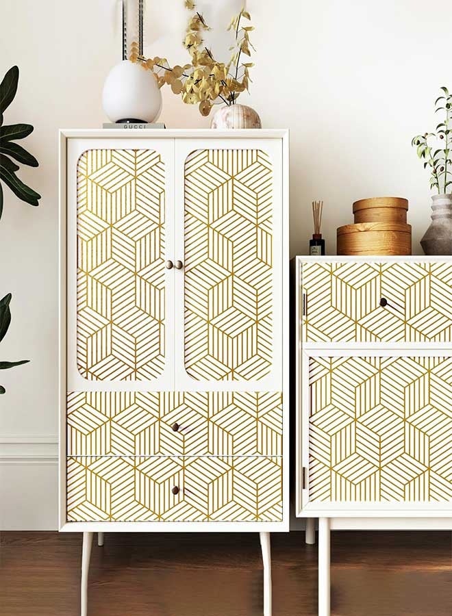 RAWAID Modern Geometric Wallpaper Peel and Stick 17.3”×196.8” White and Gold Wallpaper for Bedroom Walls Srawers Self Adhesive Contact Paper Gold Hexagon Geometric Removable Wallpaper Art Decor Wall Paper - Image 4