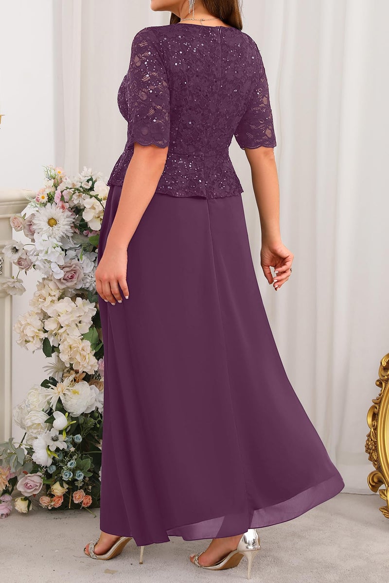 Talisea Mother of The Bride Dresses Plus Size Purple Formal Wedding Guest Evening Gowns Sequin Lace Bodice Long Dress for Women - Image 3