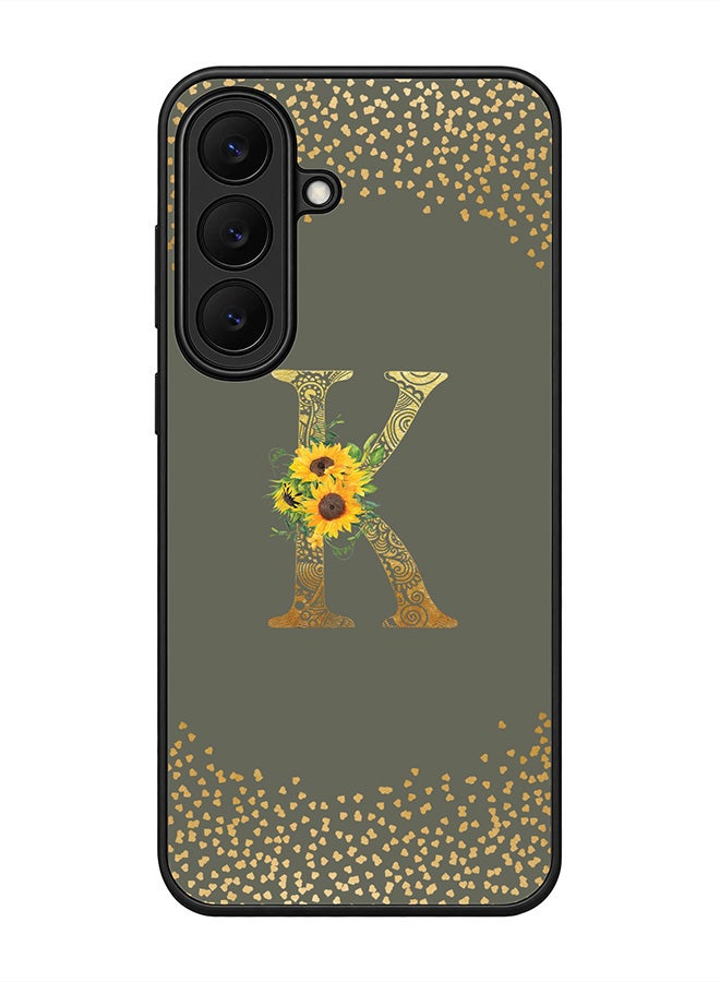 Stylizedd Rugged Case for Samsung Galaxy S26 FE- Slim Fit Hybrid Rubber Cover Sunflower Monogram - K (Olive Green)
