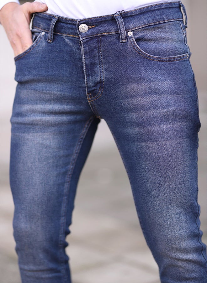 trendyol Navy Blue Skinny Ribbed Jeans TMNAW25JE00013 - Image 4