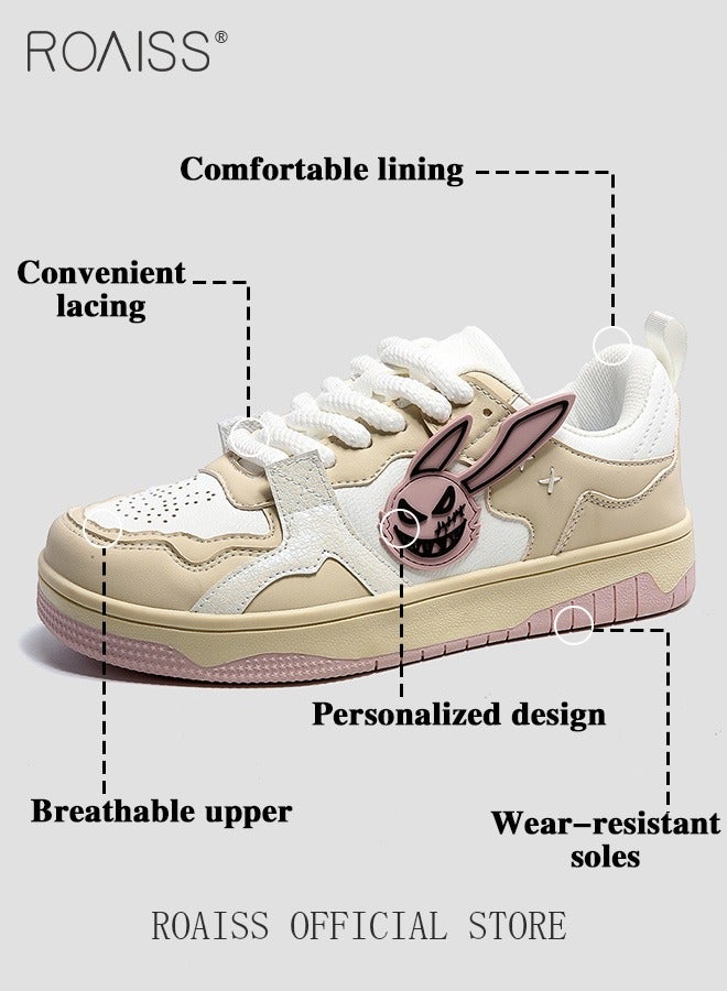 roaiss أحذية رياضية غير رسمية للنساء مع عناصر الأرنب أحذية مسطحة متعددة الاستخدامات للنساء رباط أمامي نعل مطاطي لمقاومة الانزلاق والمتانة أحذية رياضية عصرية للجامعة أحذية رياضية شخصية ومتعددة الاستخدامات - Image 4