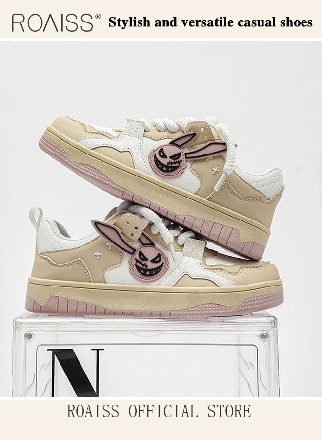 roaiss أحذية رياضية غير رسمية للنساء مع عناصر الأرنب أحذية مسطحة متعددة الاستخدامات للنساء رباط أمامي نعل مطاطي لمقاومة الانزلاق والمتانة أحذية رياضية عصرية للجامعة أحذية رياضية شخصية ومتعددة الاستخدامات - Image 5