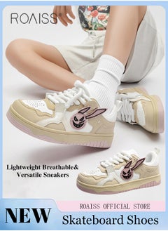 roaiss Women Casual Sneakers with Rabbit Elements Versatile Flat Shoes for Women Front Lace Up Rubber Outsole for Slip Resistance and Durability Fashionable College Sports Shoes Personalized and Versatile Athlesiure Shoes  - Image 1