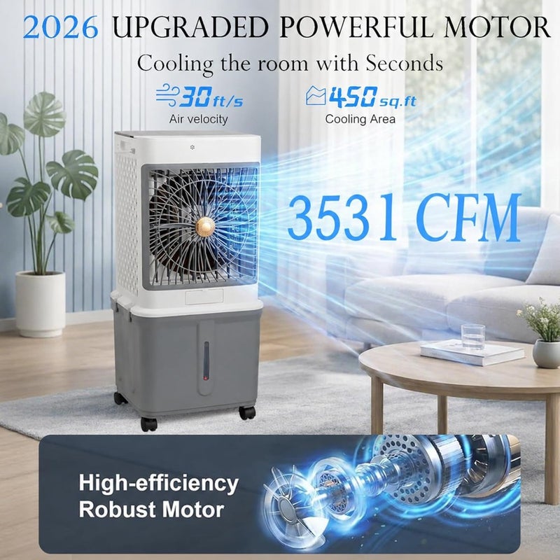 Evaporative Air Cooler, Cooling Fan, 3 Speeds with Remote and Touch Control, 120° Oscillating, 7H Timer, Portable ac Unit w/ 35L Water Tank with 4 Ice Boxes for Office and Home-Fragrance Model - Image 2