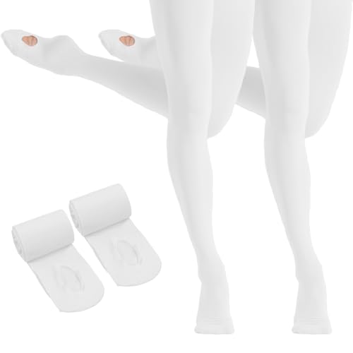 HETH Ballet Tights for Girls - Ultra Soft Dance Tights Convertible White Tight (Toddler/Kids,X-Large,2pcs) - Image 1