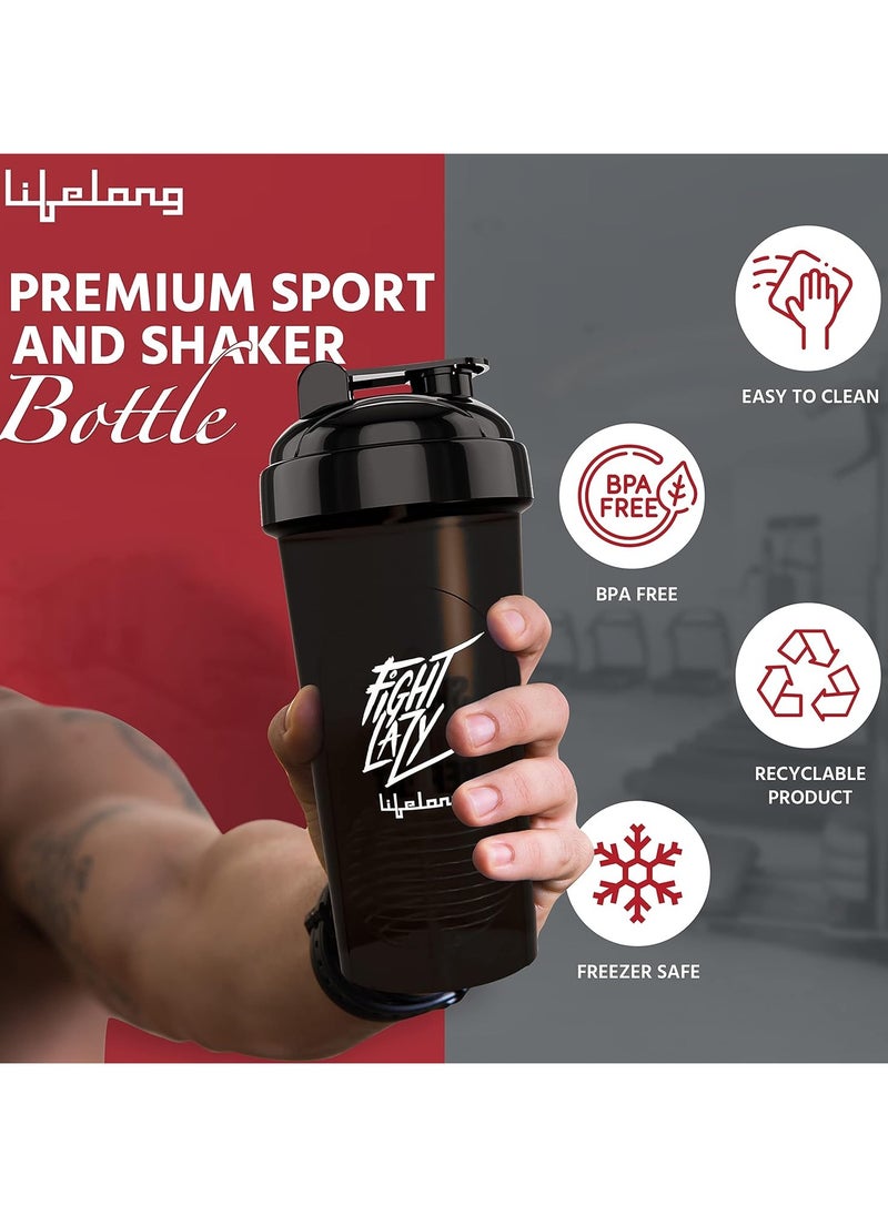 Lifelong Protein Shaker Stylish Protein Shaker Bottle Sipper Bottle Gym Bottle For Protein- 700Ml (Black)  - Image 3