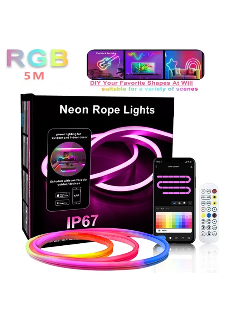 Smart DIY LED Running Water Atmosphere Light 5m Silicone Flexible Colorful Neon Light with Graffiti WiFi Bluetooth Voice Control - Image 2