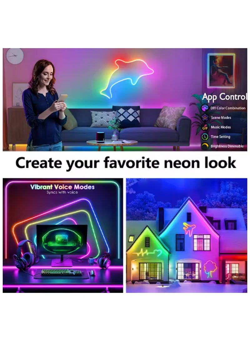 Smart DIY LED Running Water Atmosphere Light 5m Silicone Flexible Colorful Neon Light with Graffiti WiFi Bluetooth Voice Control - Image 5