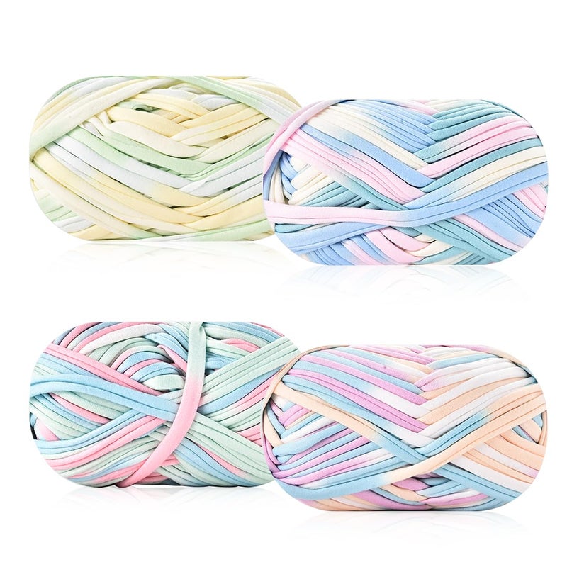 iSuperb 4 Pack Knitting Yarn Colorful Cloth TShirt Yarn Fabric Crochet Cloth for DIY Knitted Art Basket Bag 400g
