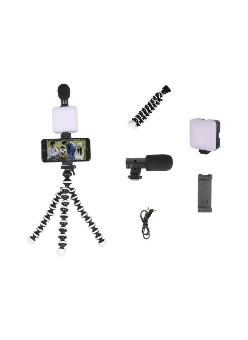 Generic Smartphone Video Recording Kit – 5-in-1 Vlogging Set with Tripod, Microphone, LED Light & Phone Holder – For Mobile Content Creation  - Image 1