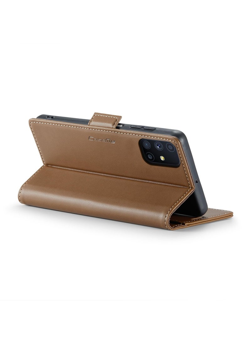 CaseMe Phone Case Luxury PU Leather Design Anti Fingerprint 023 Flip Cover Card Slot Holder Cover For Samsung Galaxy M51 (Brown) - Image 2