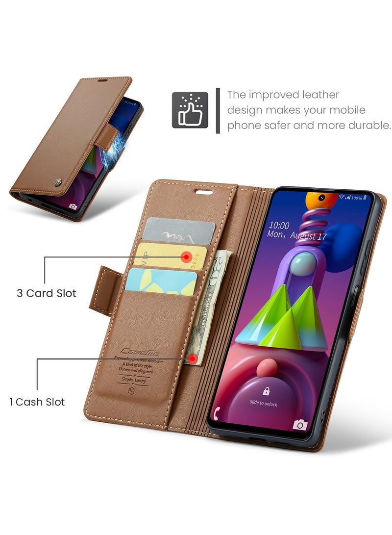 CaseMe Phone Case Luxury PU Leather Design Anti Fingerprint 023 Flip Cover Card Slot Holder Cover For Samsung Galaxy M51 (Brown) - Image 5