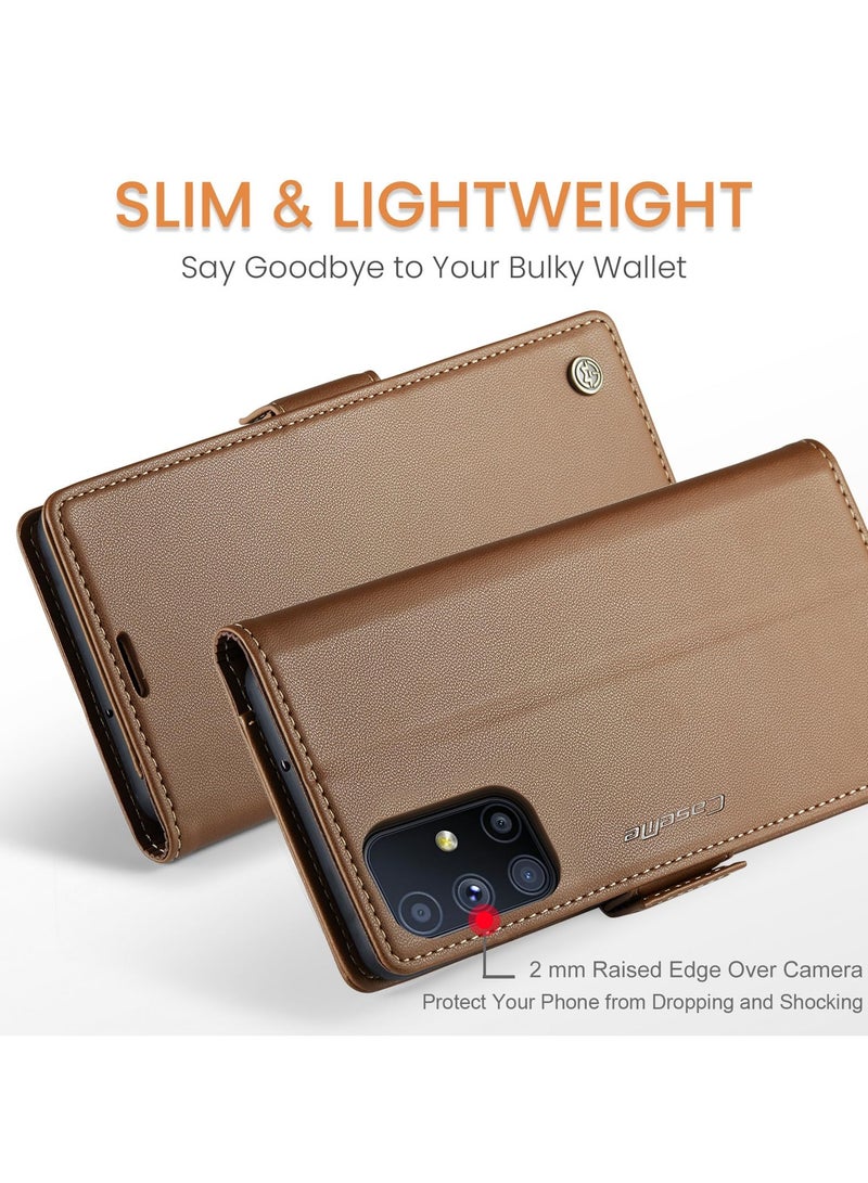 CaseMe Phone Case Luxury PU Leather Design Anti Fingerprint 023 Flip Cover Card Slot Holder Cover For Samsung Galaxy M51 (Brown) - Image 3