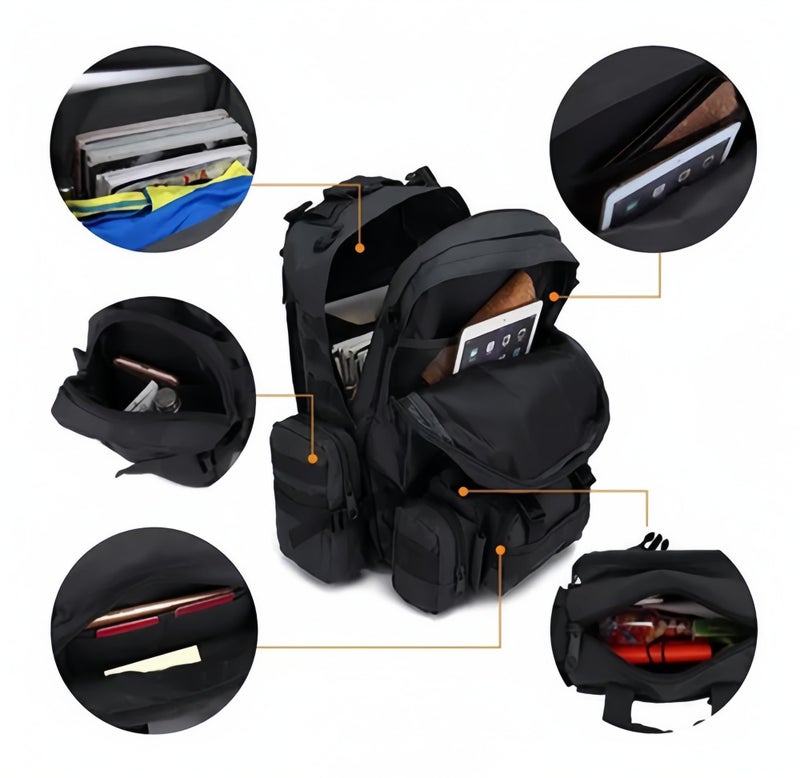 Tactical Backpack 55L with 3 Expansion Tactical Bag Water Resistant Hiking Backpack Large Capacity with Detachable Bags Oxford 900D Camping Backpack - Image 4