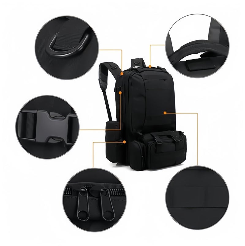 Tactical Backpack 55L with 3 Expansion Tactical Bag Water Resistant Hiking Backpack Large Capacity with Detachable Bags Oxford 900D Camping Backpack - Image 5